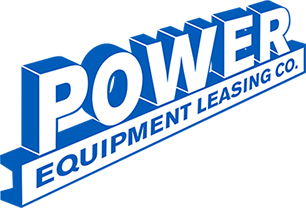 Text that reads power equipment leasing co. in blue.